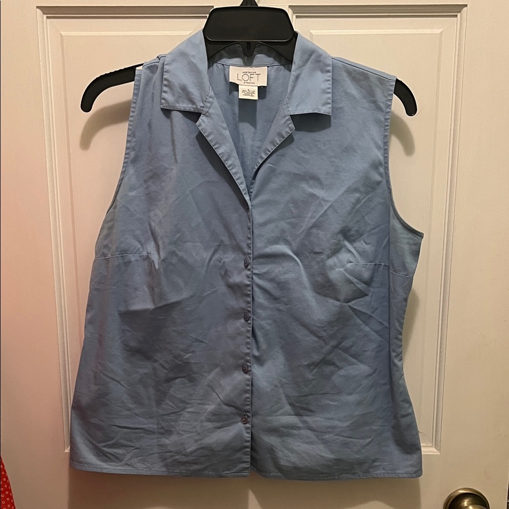 LOFT Women's Light Blue Collared Blouse
